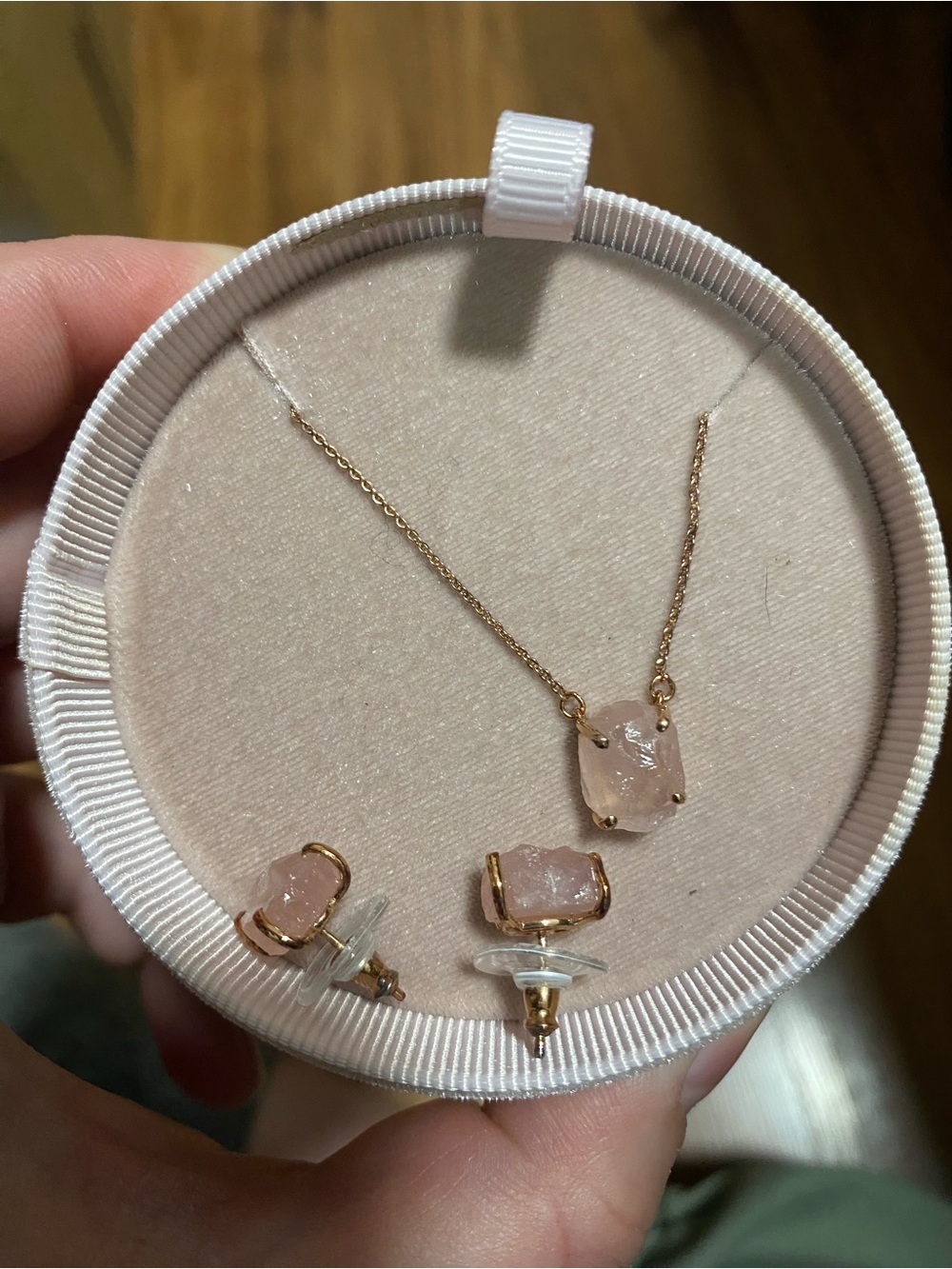 Moon Magic brand rose gold plated over sterling silver rose quartz stone set